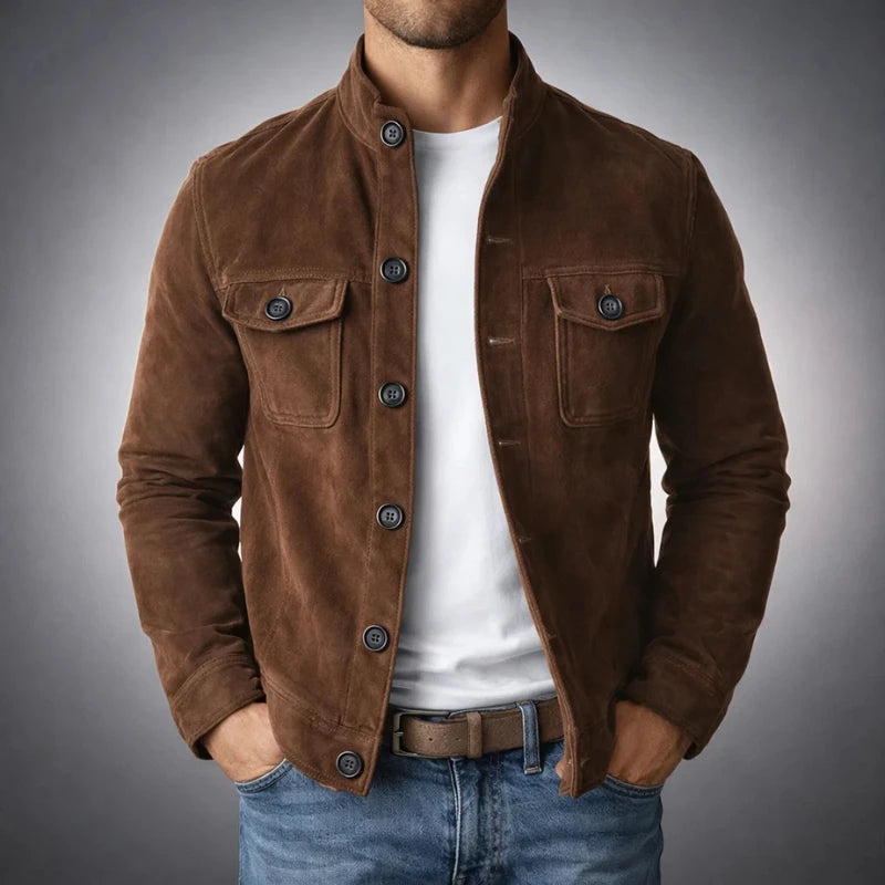 Men’s Vintage Suede Utility Jacket - Brown